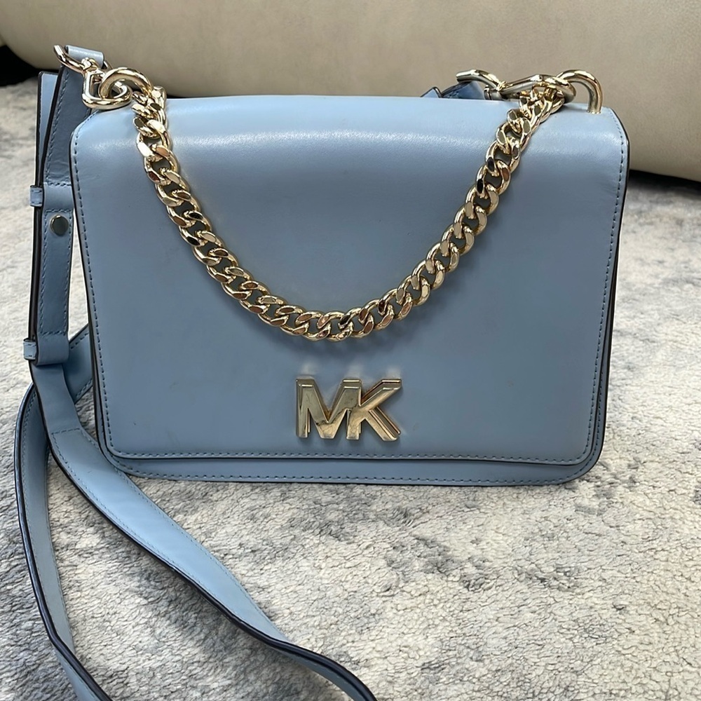 Michael Kors Mott LG Chain Swag Shoulder Bag 2 Way Crossbody Flap Blue